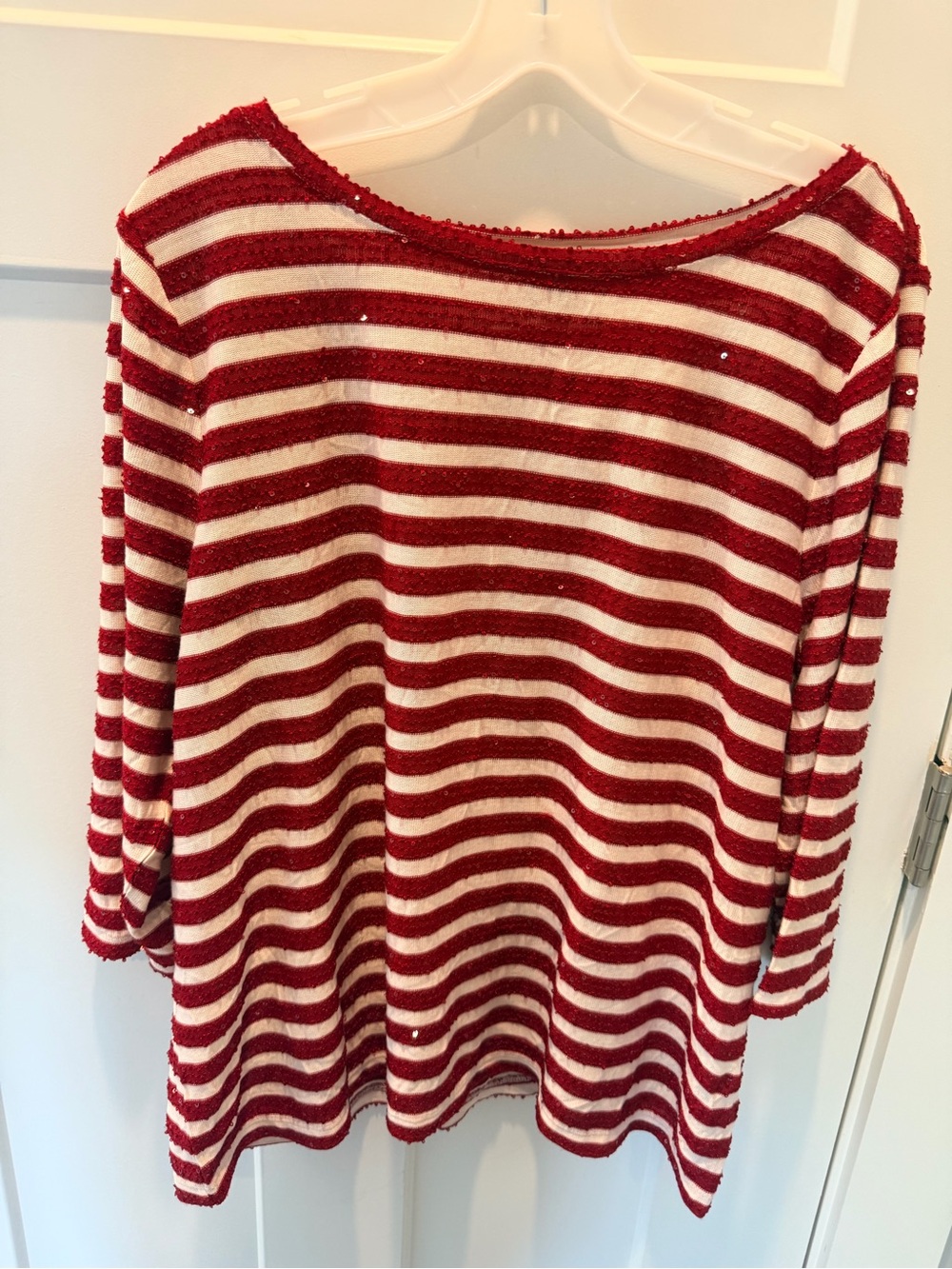NWT Talbots Woman Petites Red White Stripe Sequin Top 3XP Plus Petite 3/4 Sleeve
